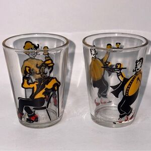Vintage Hazel Atlas French Bar Goer Bartender Glass Shot Glasses Clear MCM